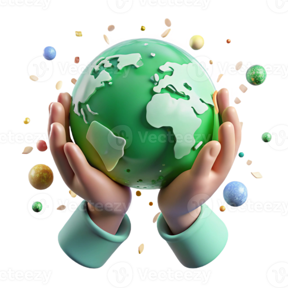 stunning artistic Hands Holding Earth with Green Continents Transparent Background authentic png