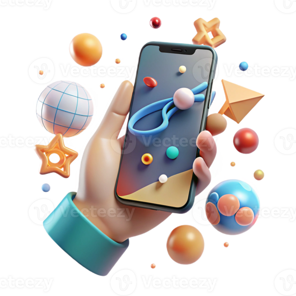 serene creative Hand Holding Smartphone with Animal Tracking App Cutout Front View premium png
