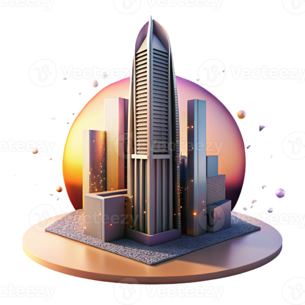stunning vintage Modern Skyscraper Silhouette at Sunset Isolated detailed png