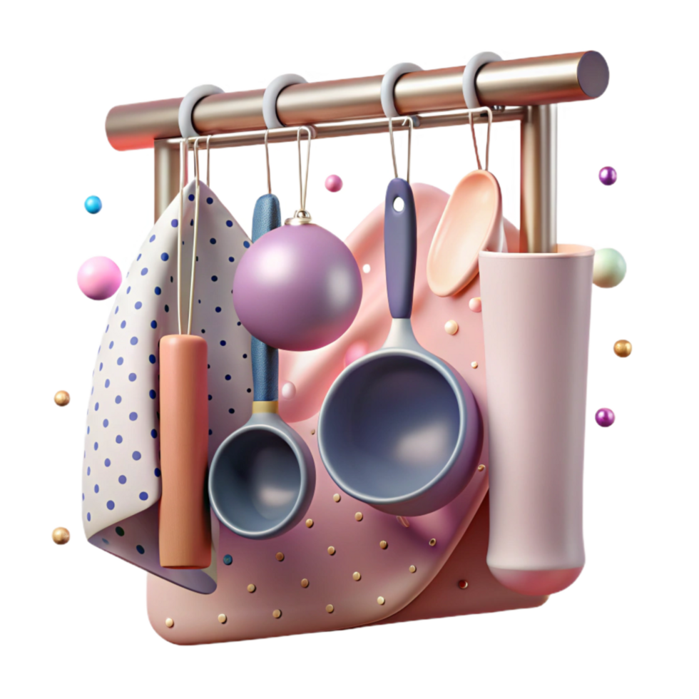 stunning artistic Kitchen Utensils on Hanging Rack Transparent original png