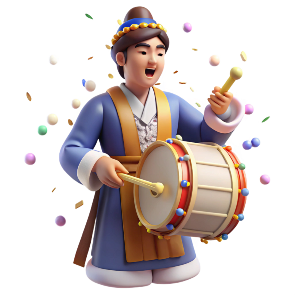 magnificent modern Korean Buk Drum Player Hanbok Detail Transparent Background png