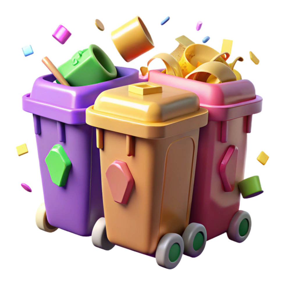 stunning minimalist Recycling Bins Color Coded Transparent Background high resolution png