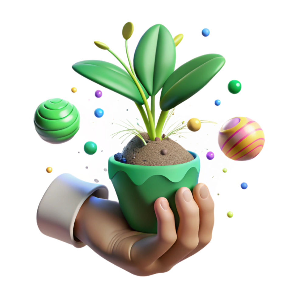 dramatic artistic Green Thumb Holding Small Plant Cutout detailed png