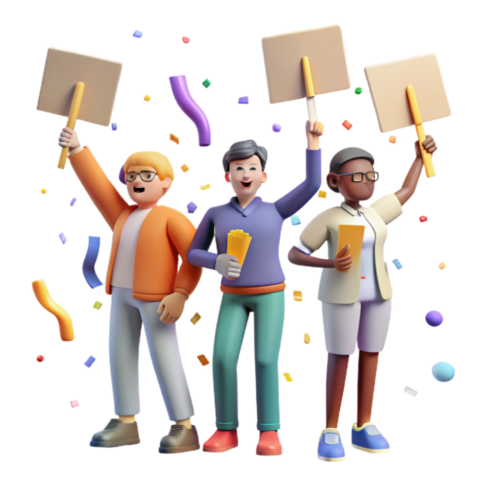 vibrant minimalist Group Holding Signs Demonstration Bold Text Cutout professional png