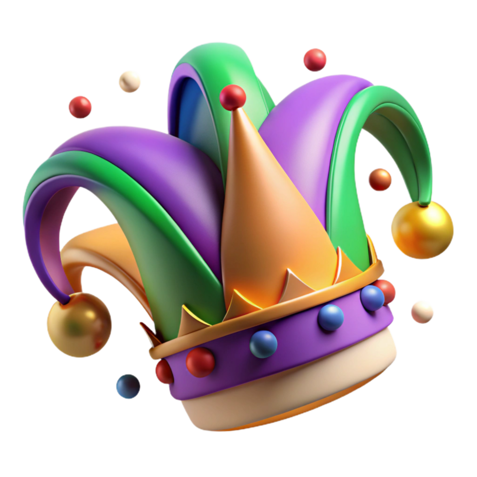beautiful traditional Mardi Gras Jester Hat Isolated Colorful Design detailed png