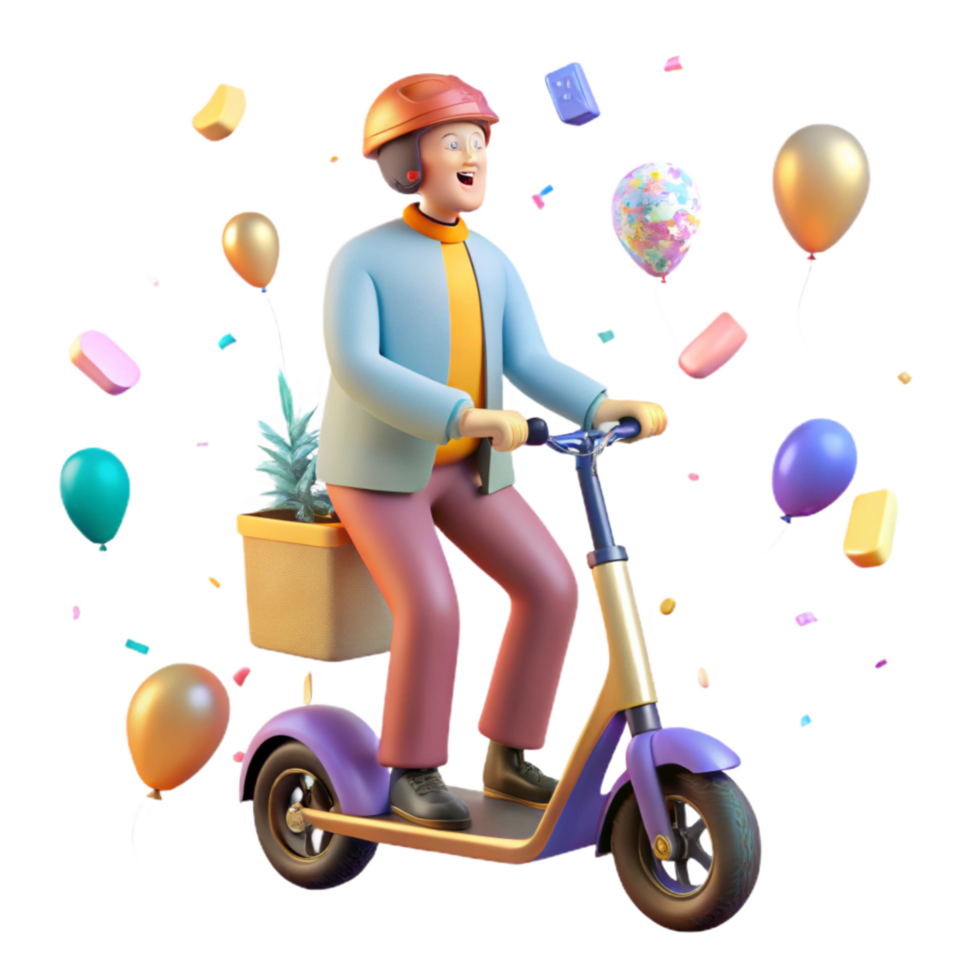 serene traditional Person Riding Electric Scooter Side View Transparent Background high resolution png