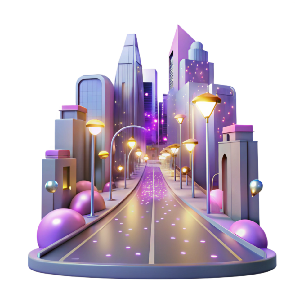dramatic minimalist Glowing City Street Cutout with Blurred Lights authentic png