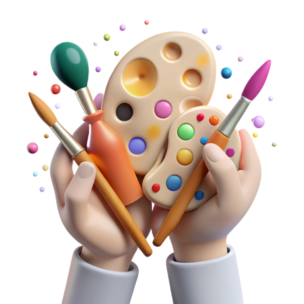 dramatic minimalist Hands Holding Paintbrushes and Palette Transparent Background high resolution png