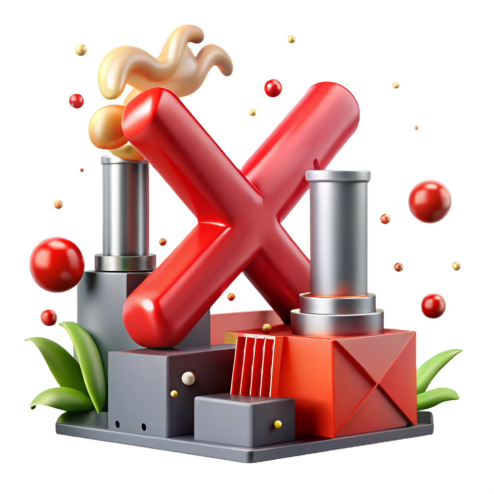stunning modern Red X Over Polluting Factory Isolated premium png