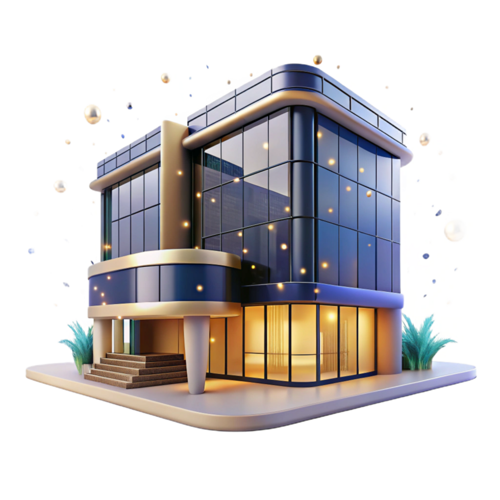 vibrant traditional Modern Office Building at Night with Reflections Cutout exclusive png