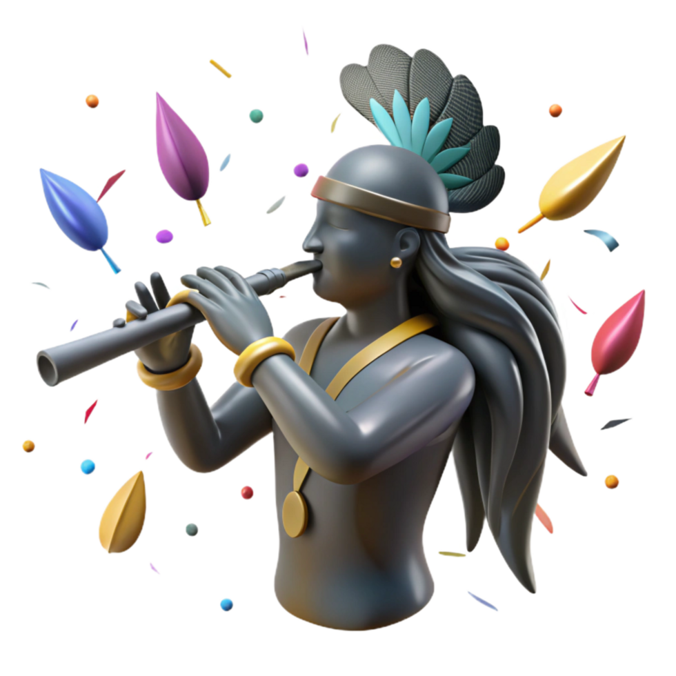 serene vintage Native American Flute Player Silhouette Transparent Background authentic png
