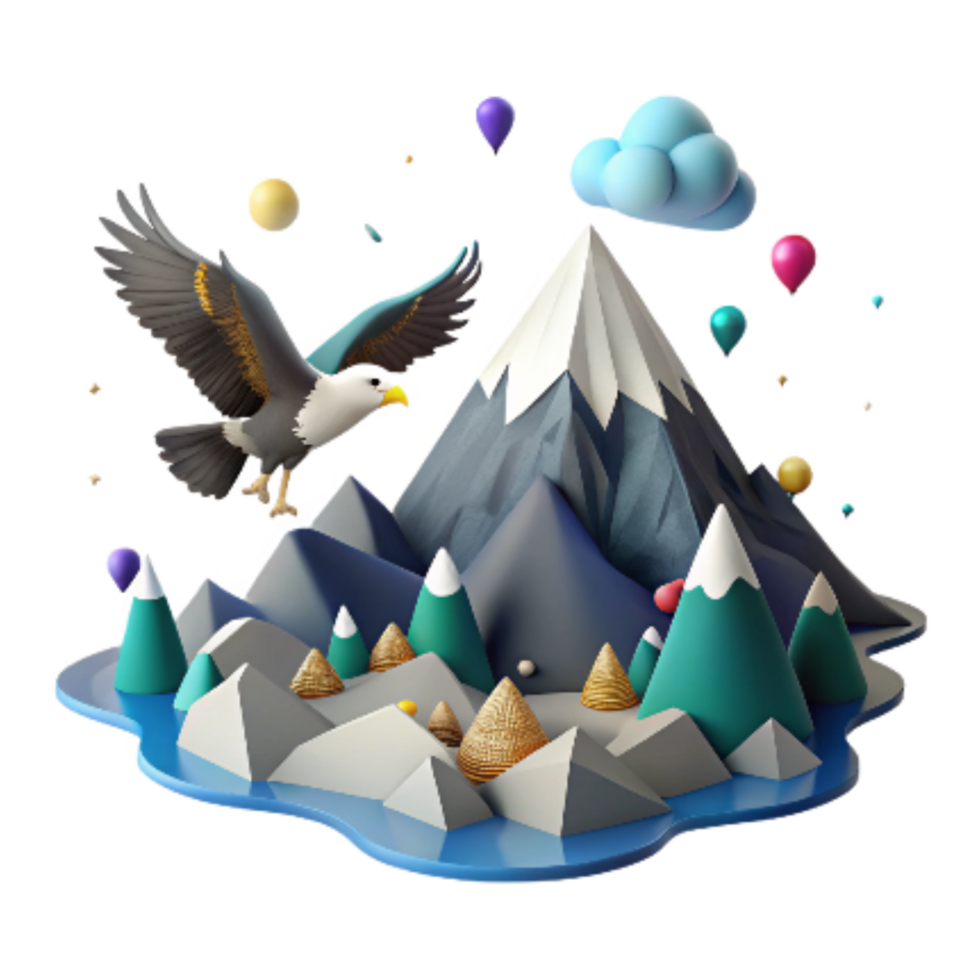 vibrant traditional Mountain Range with Soaring Eagle Cutout genuine png
