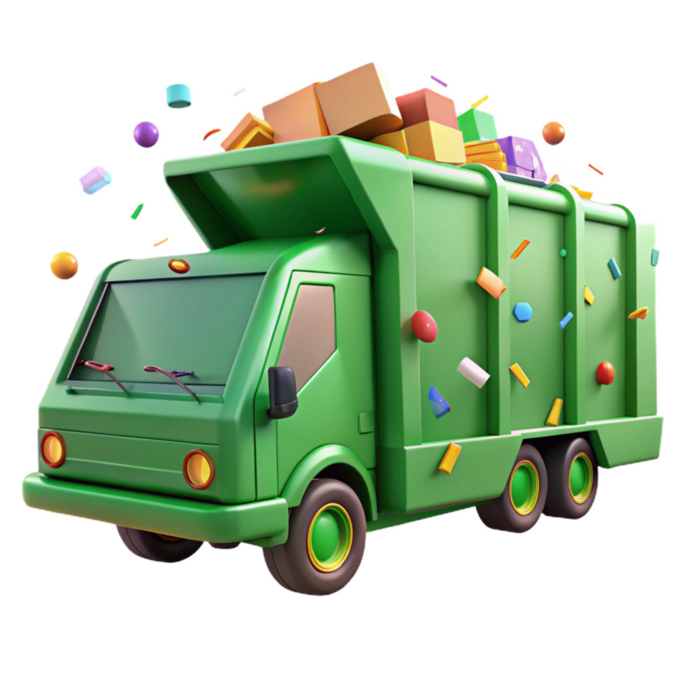serene minimalist Recycling Truck Back View Green Isolated professional png