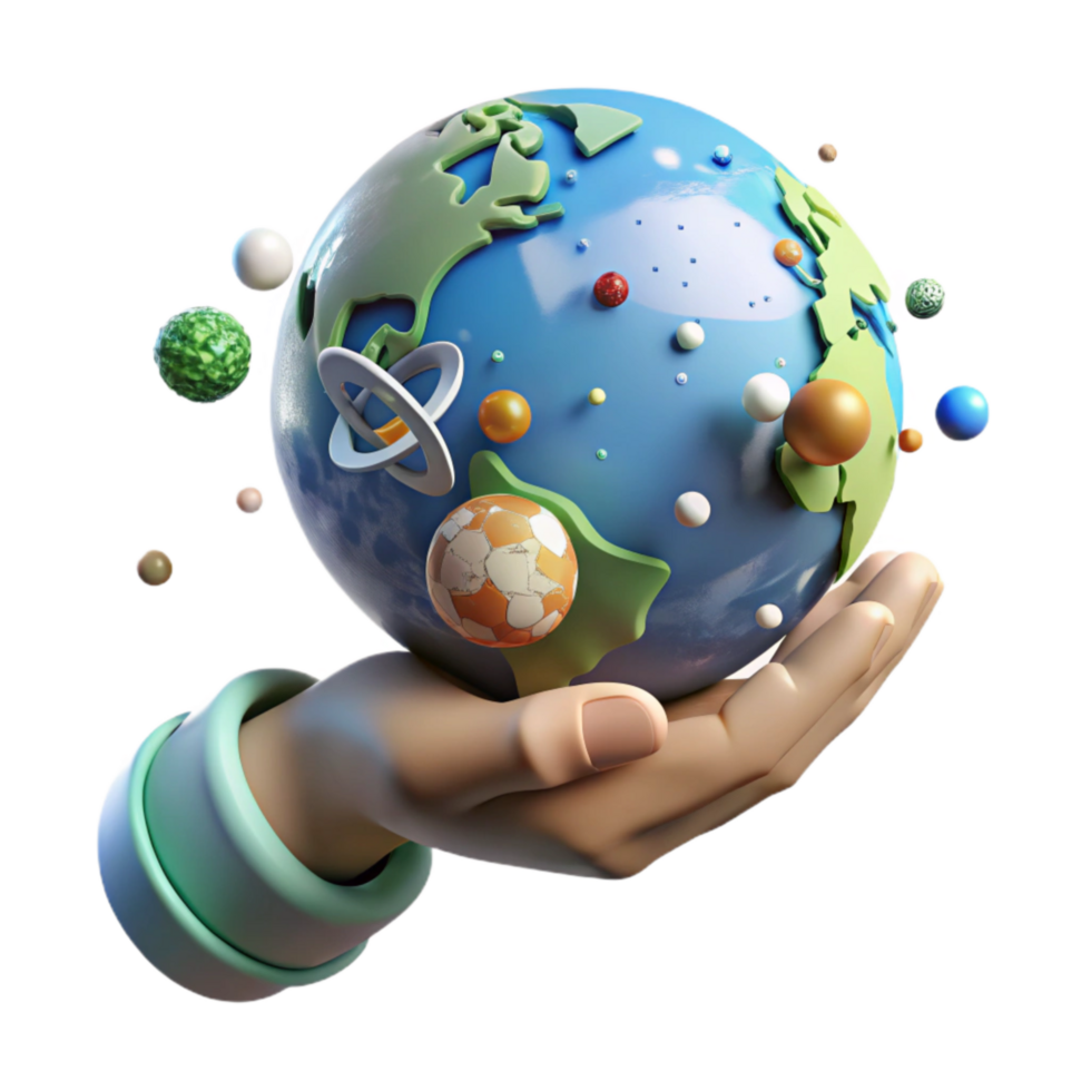 stunning minimalist Hand Holding Globe with Green Continents and Blue Oceans Cutout authentic png