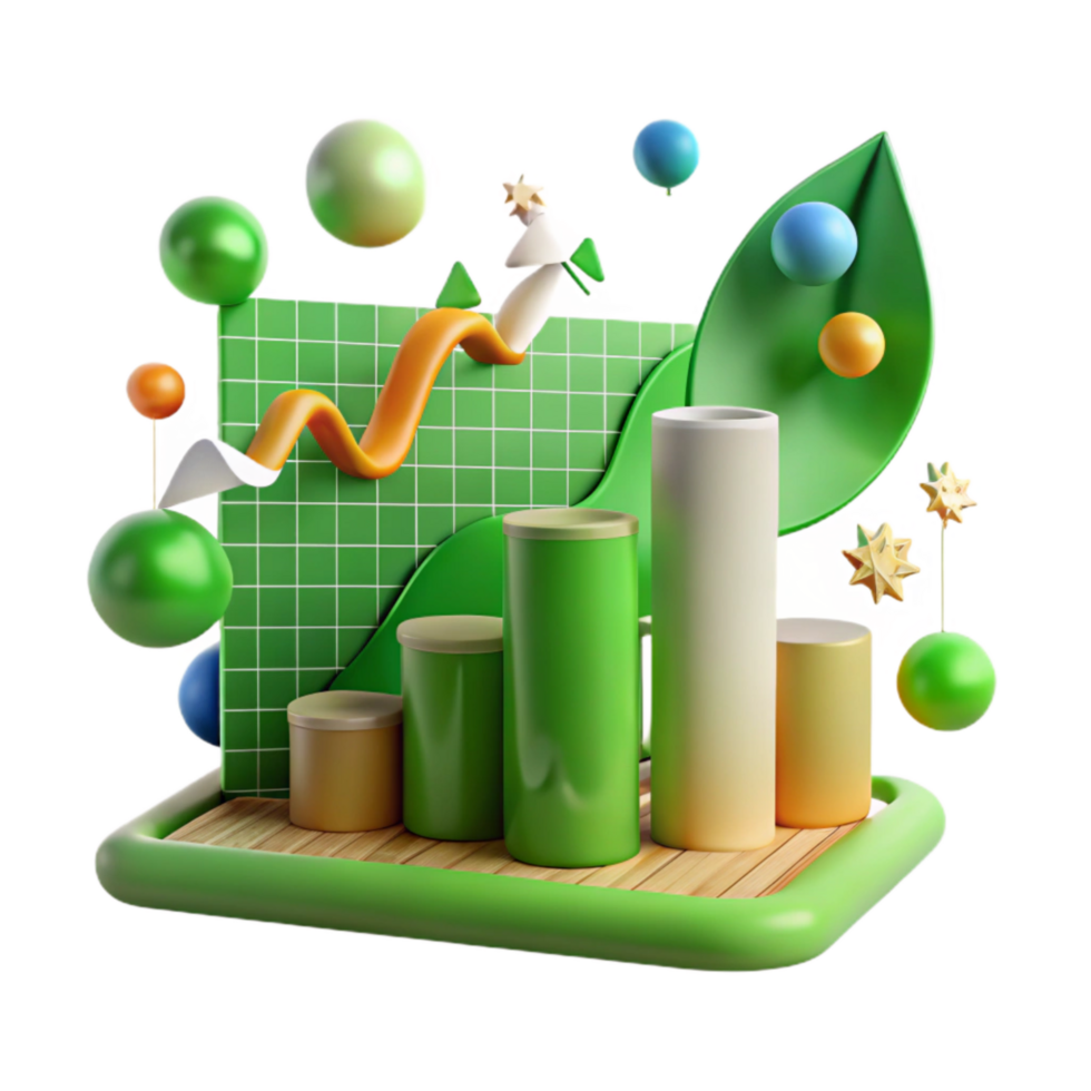 dramatic abstract Green Energy Chart Upward Trend Transparent Background with Grid genuine png