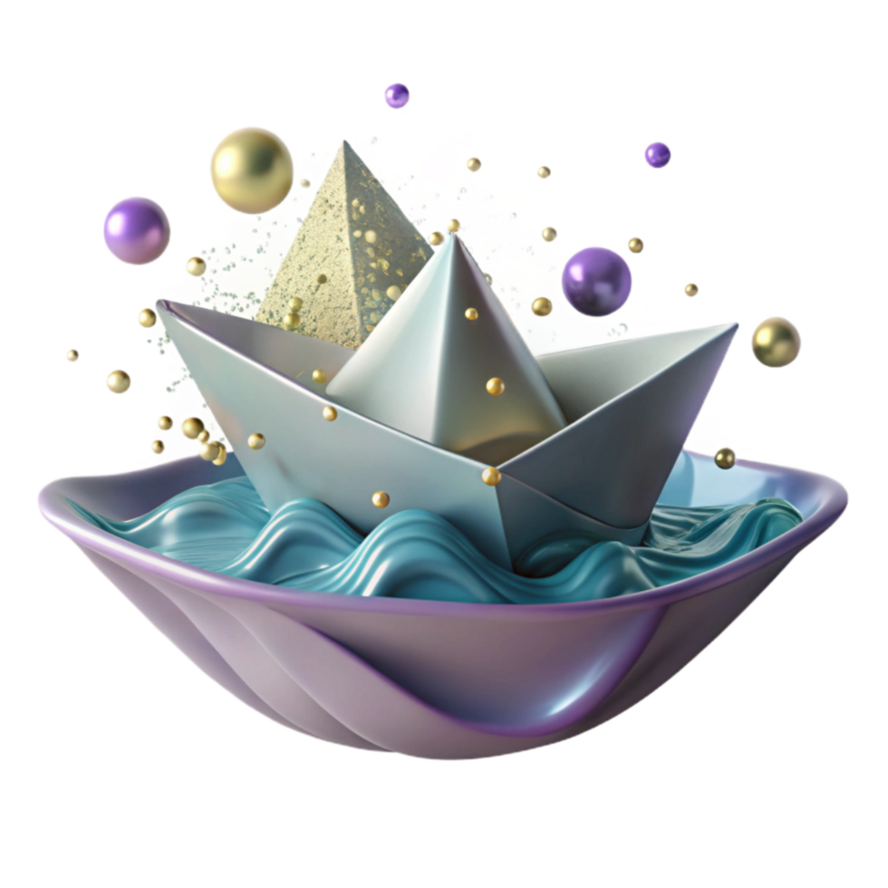stunning minimalist Origami Paper Boat Floating on Water Isolated Element original png