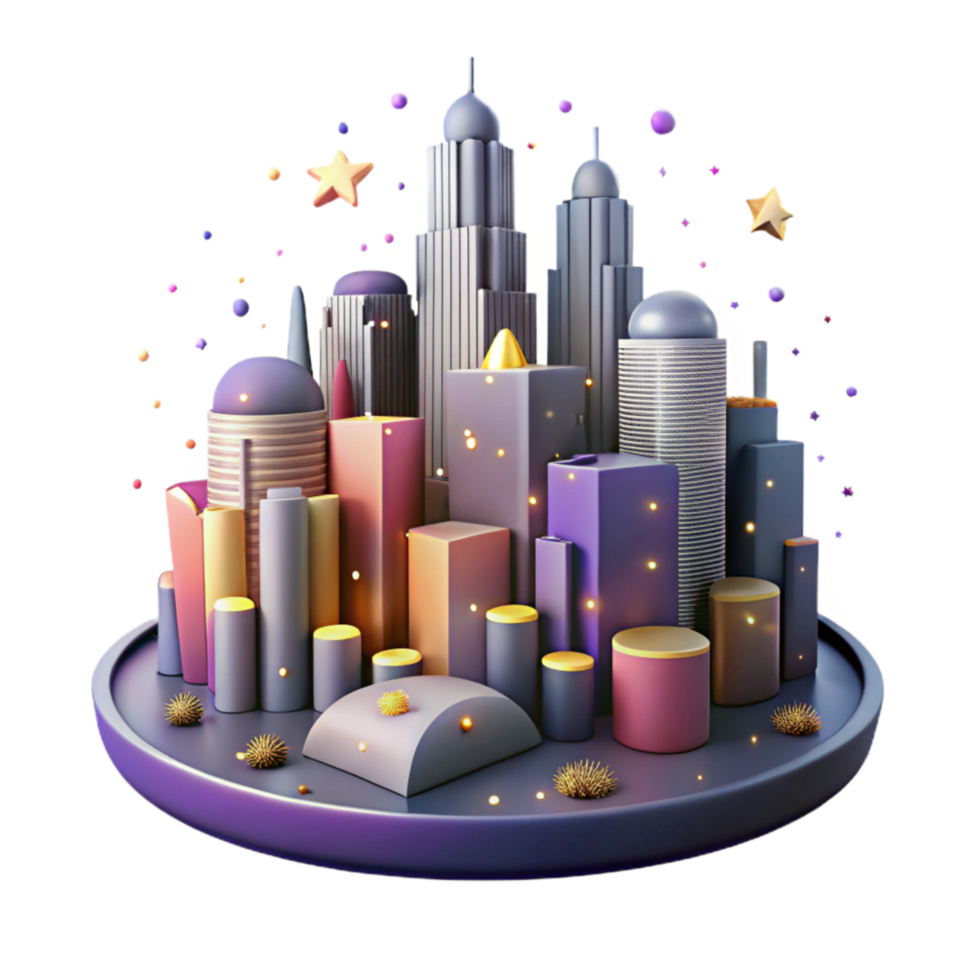 magnificent rustic Nighttime City Skyline with Colorful Lights Isolated Element genuine png