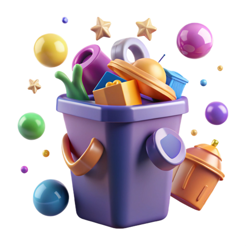 wonderful contemporary Recycle Bin Overflowing with Plastic Transparent Background detailed png