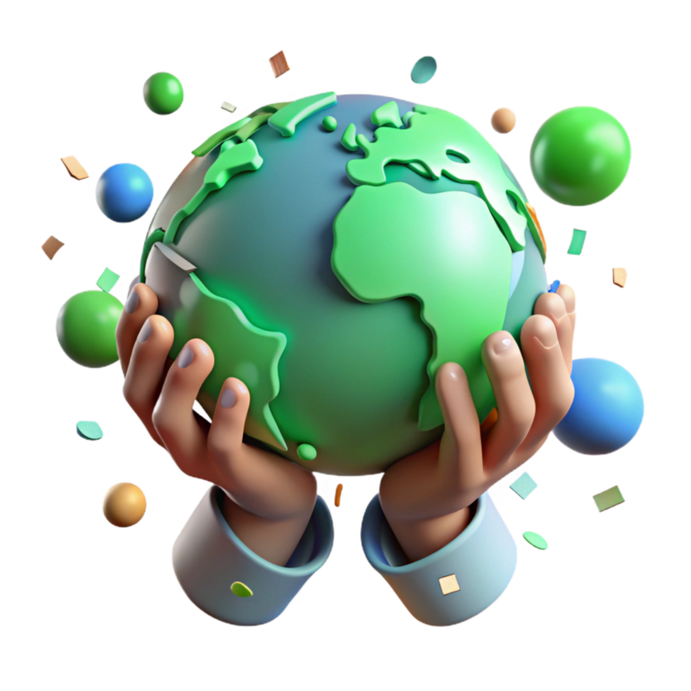 elegant abstract Hands Holding Globe with Green Leaves Cutout detailed png
