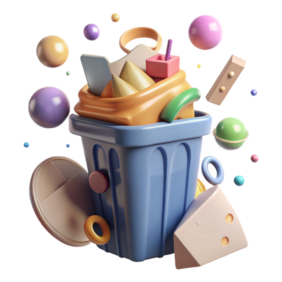 extraordinary artistic Recycle Bin Overflowing with Plastic Transparent Background original png