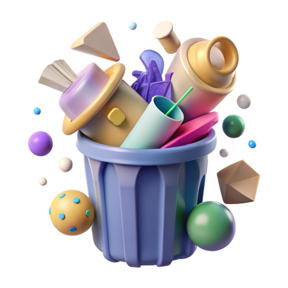 elegant creative Recycle Bin Overflowing with Plastic Transparent Background exclusive png