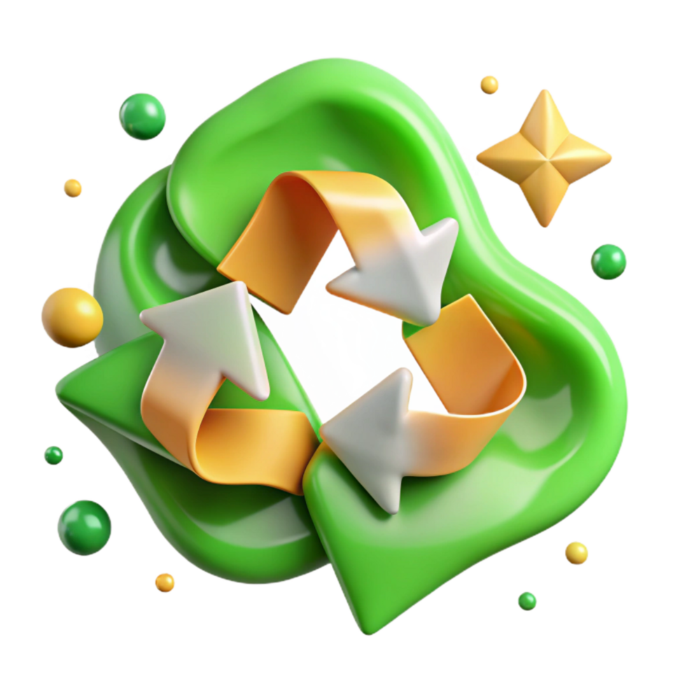 elegant rustic Recycling Symbol Arrows Green Transparent Background detailed png