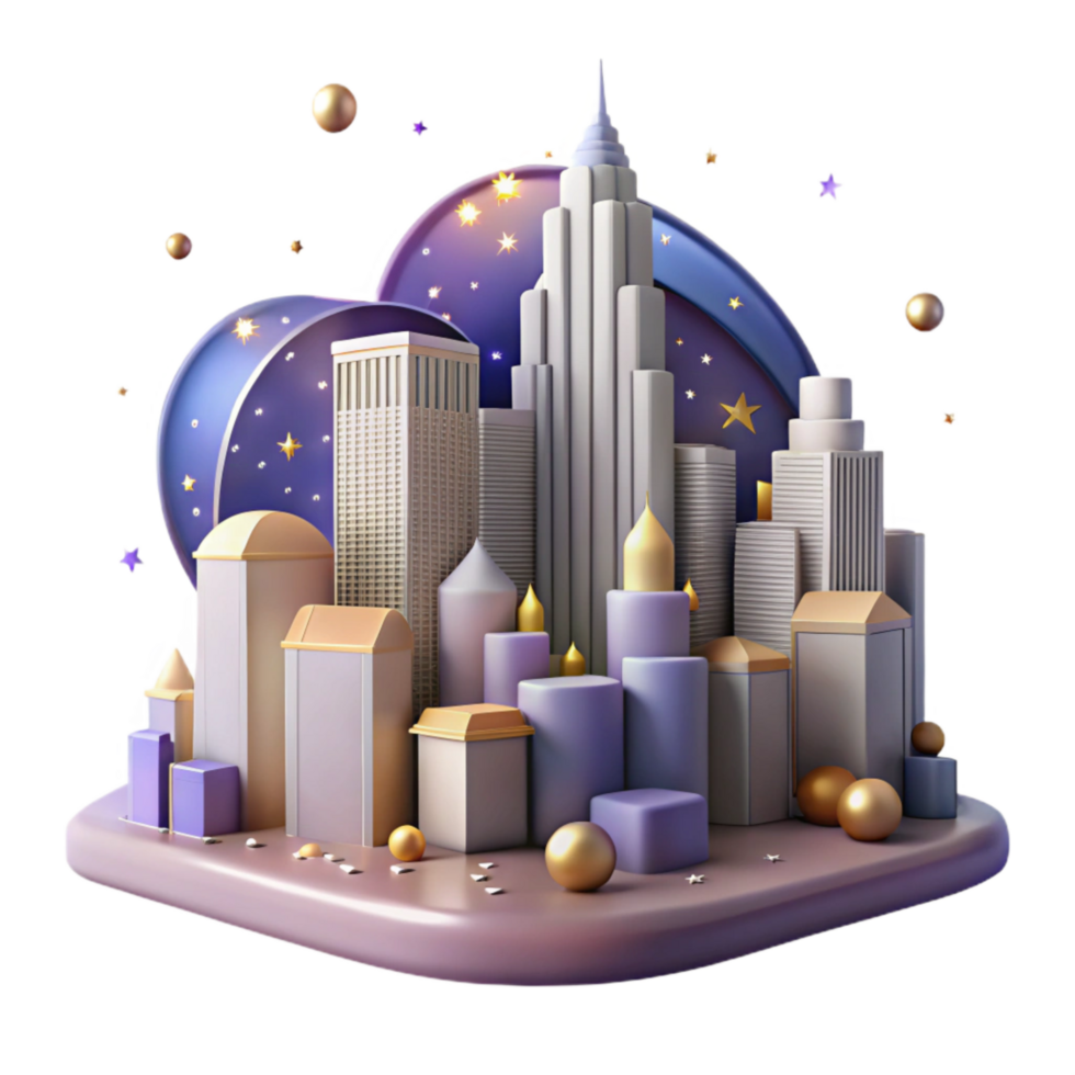 extraordinary artistic Nighttime City Skyline with Colorful Lights Isolated Element professional png