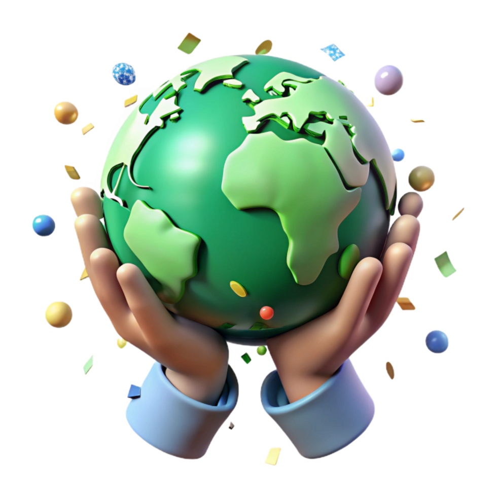 extraordinary modern Hands Holding Earth Globe Green Continents Transparent Background detailed png