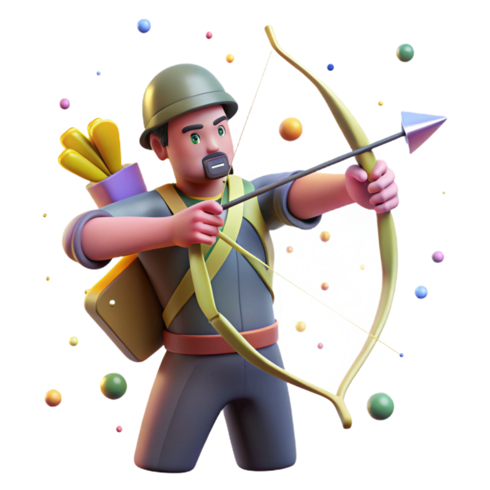 beautiful traditional Hunter Preparing Bow and Arrow Transparent Element premium png