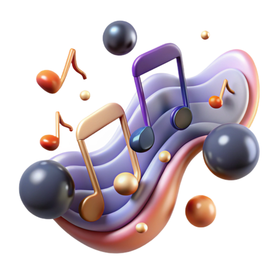 dramatic modern Music Notes Floating Isolated on Transparent Background detailed png
