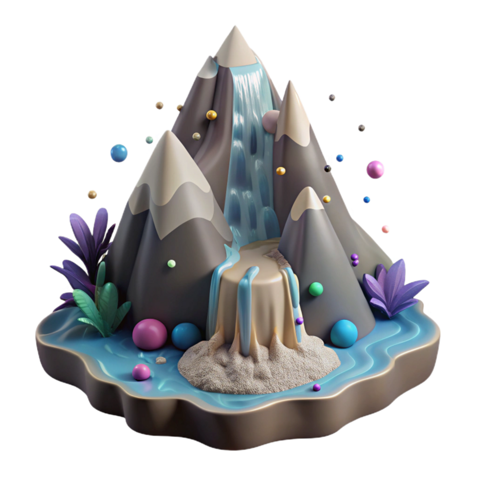 extraordinary classic Mountain with Waterfall with Transparent Background png