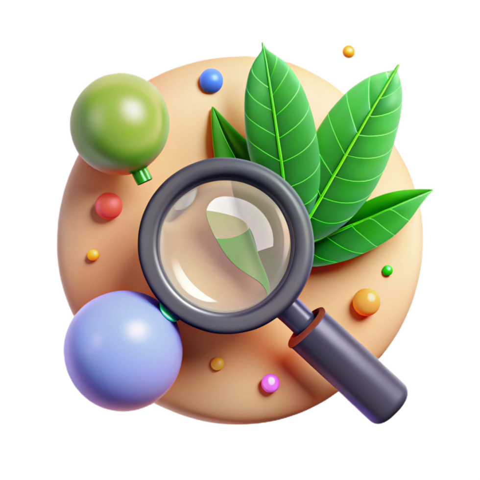 beautiful contemporary Magnifying Glass Examining Plant Leaf Transparent Background genuine png