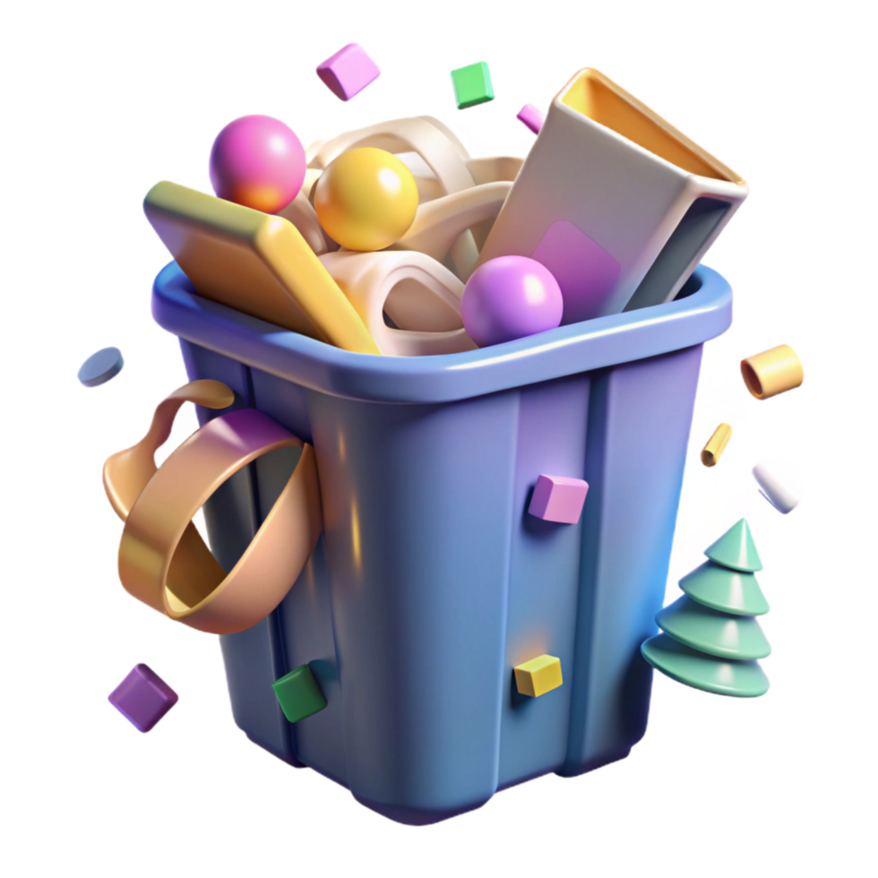 magnificent creative Recycling Bin with Overflowing Plastic Isolated detailed png