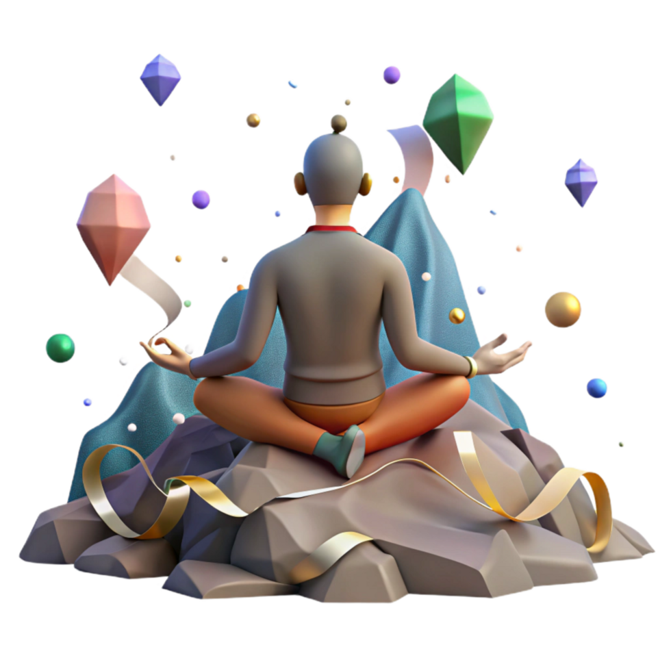 dramatic minimalist Person Meditating on Mountaintop Silhouette Cutout original png