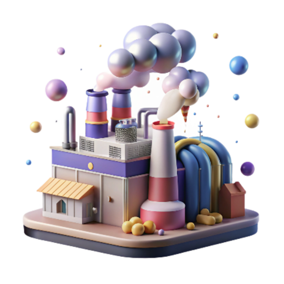 stunning vintage Industrial Factory with Smoke Scrubbers Isolated Element authentic png