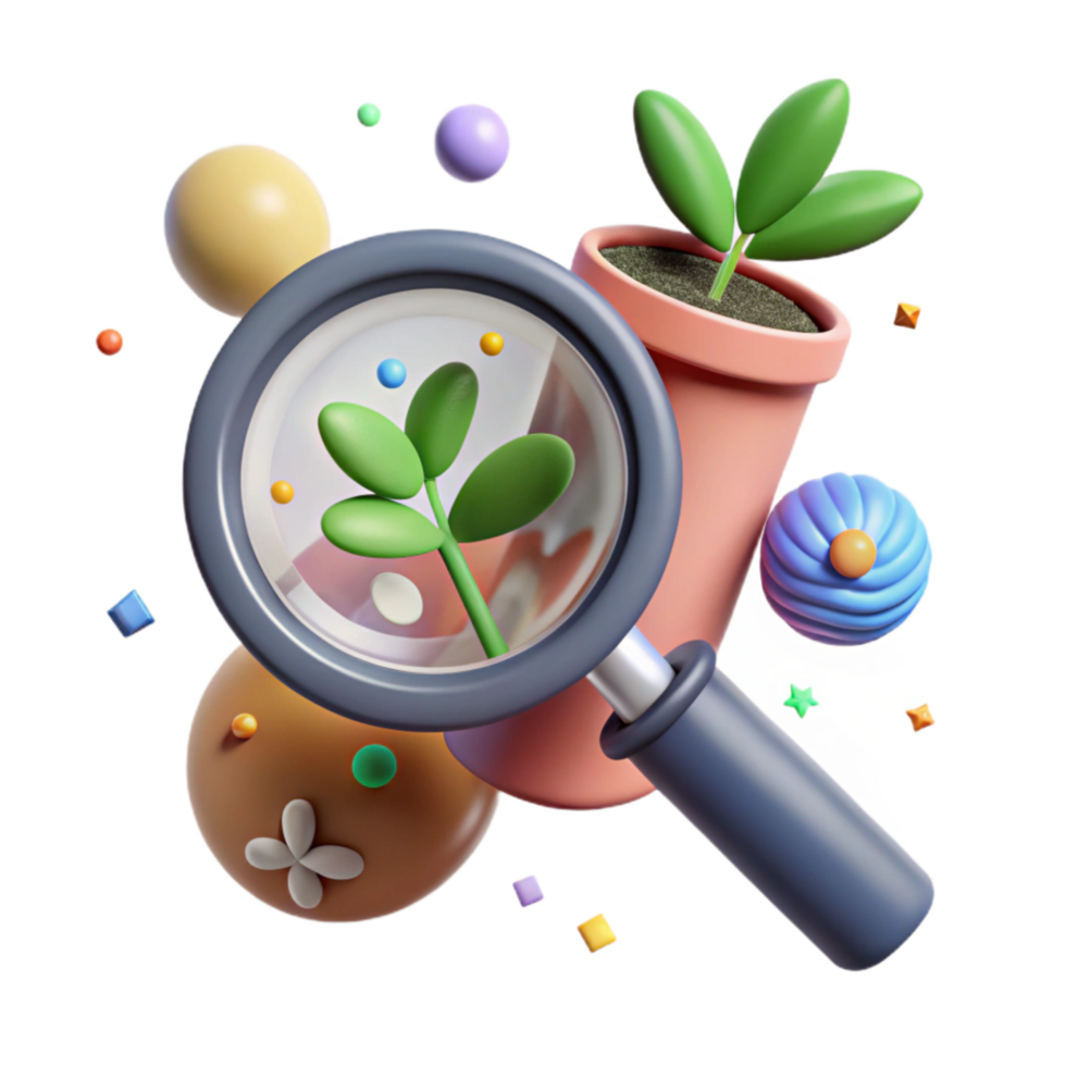 wonderful creative Magnifying Glass Examining Plant Leaf Transparent Background exclusive png