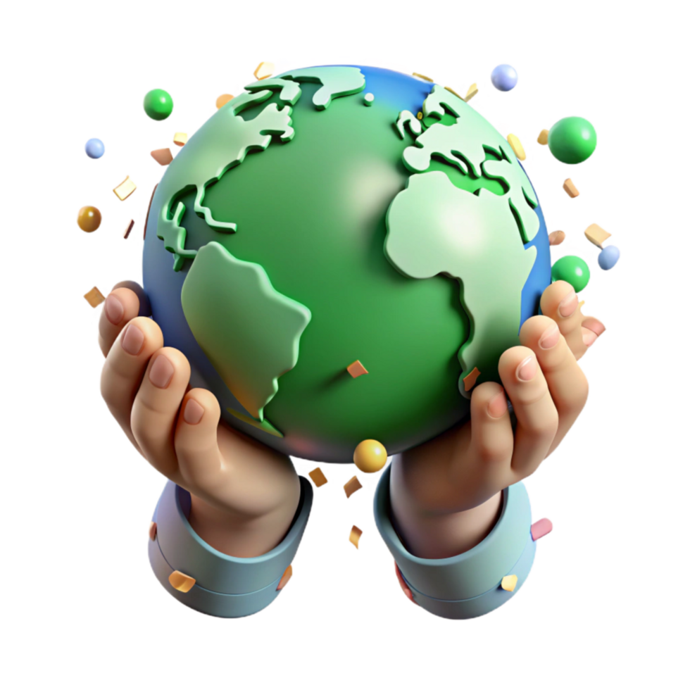 stunning rustic Hands Holding Globe with Green Leaves Cutout high resolution png