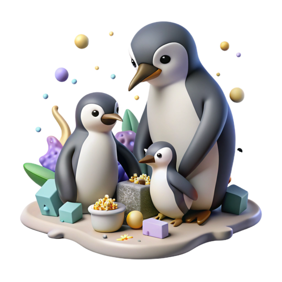dramatic artistic Penguins Feeding Chicks Isolated Element exclusive png