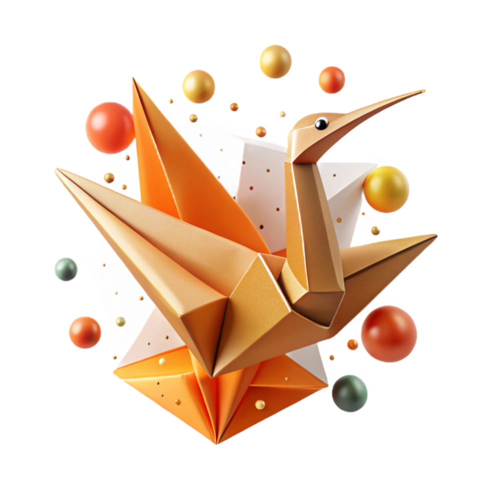 impressive creative Orange Origami Crane Front View Cutout authentic png