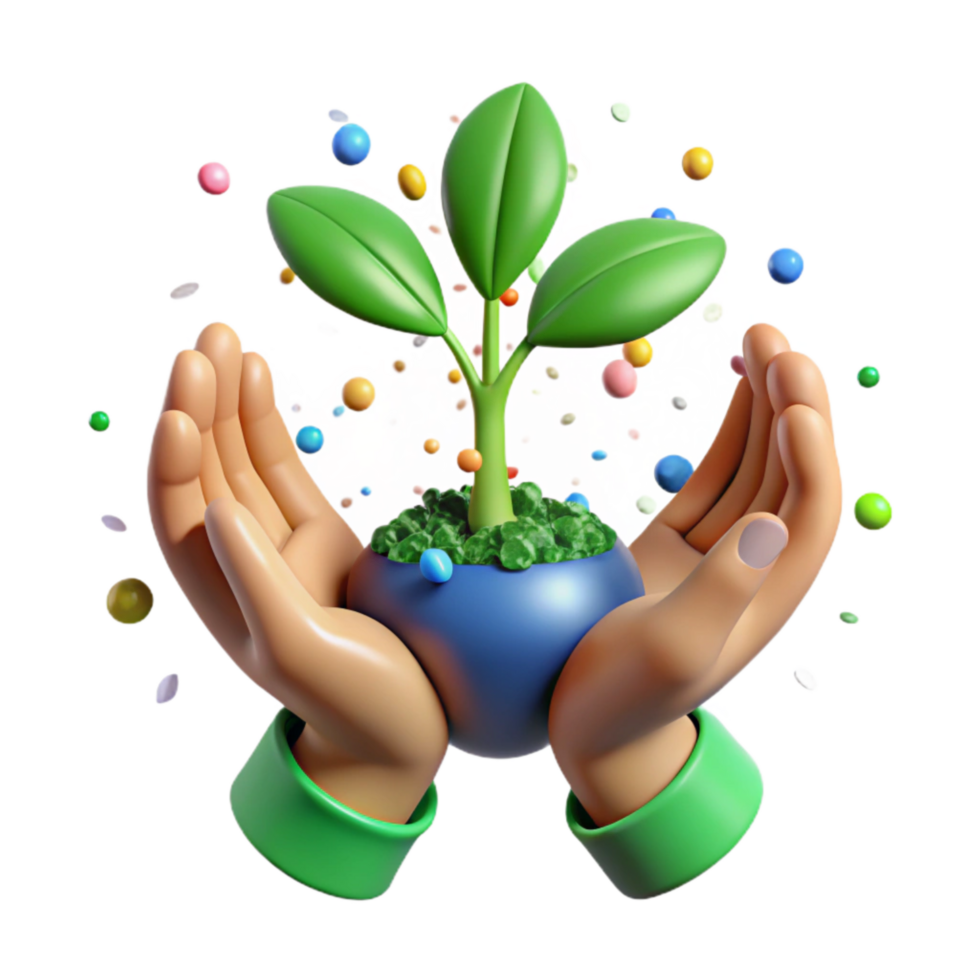 elegant modern Hands Holding Sapling Green Leaves Transparent Background detailed png