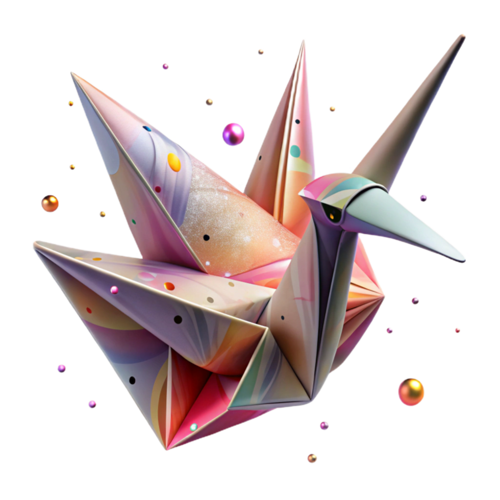 wonderful rustic Japanese Origami Crane Folded Paper Isolated Transparent Background high quality png