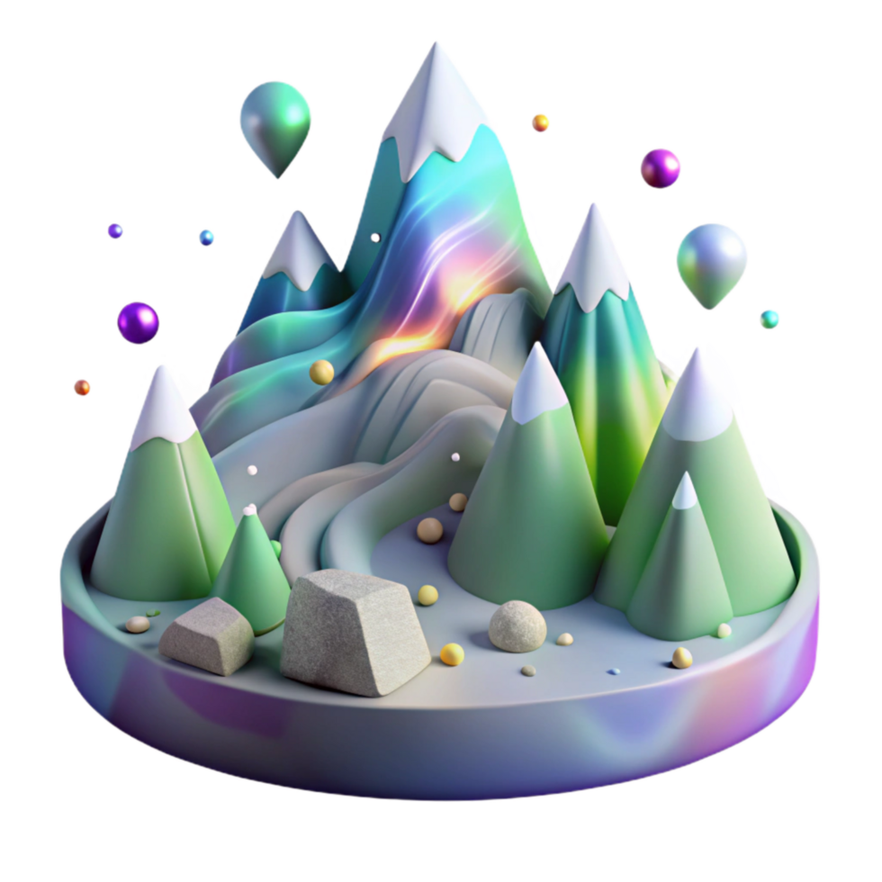 impressive artistic Mountain Scene with Northern Lights Transparent Element authentic png
