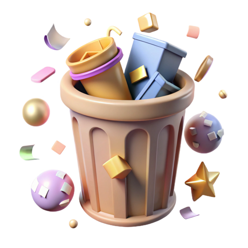 serene creative Recycle Bin Overflowing with Plastic Transparent Background professional png