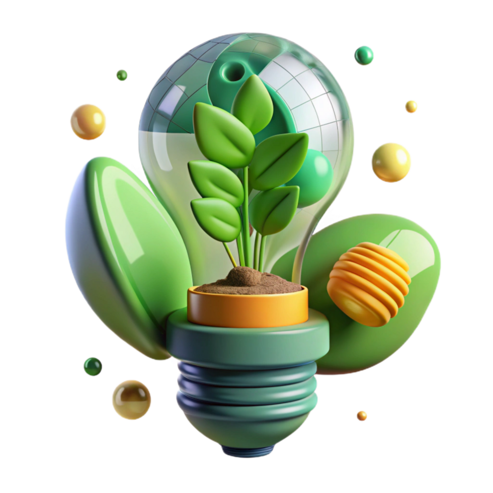 dramatic minimalist Green Lightbulb with Plant Inside Creative Design Transparent authentic png