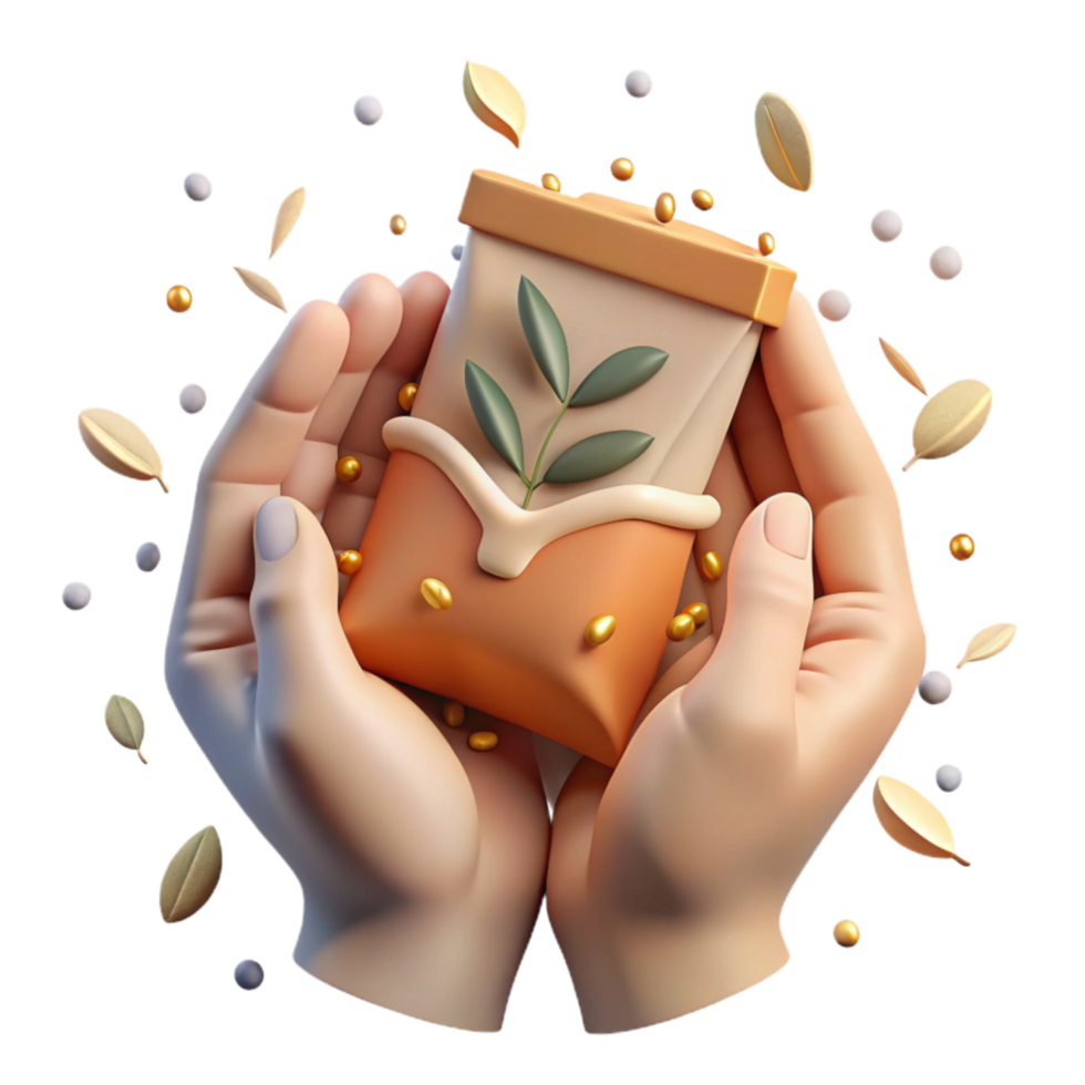 magnificent traditional Hands Holding Seed Packet Against Blue Sky Cutout detailed png