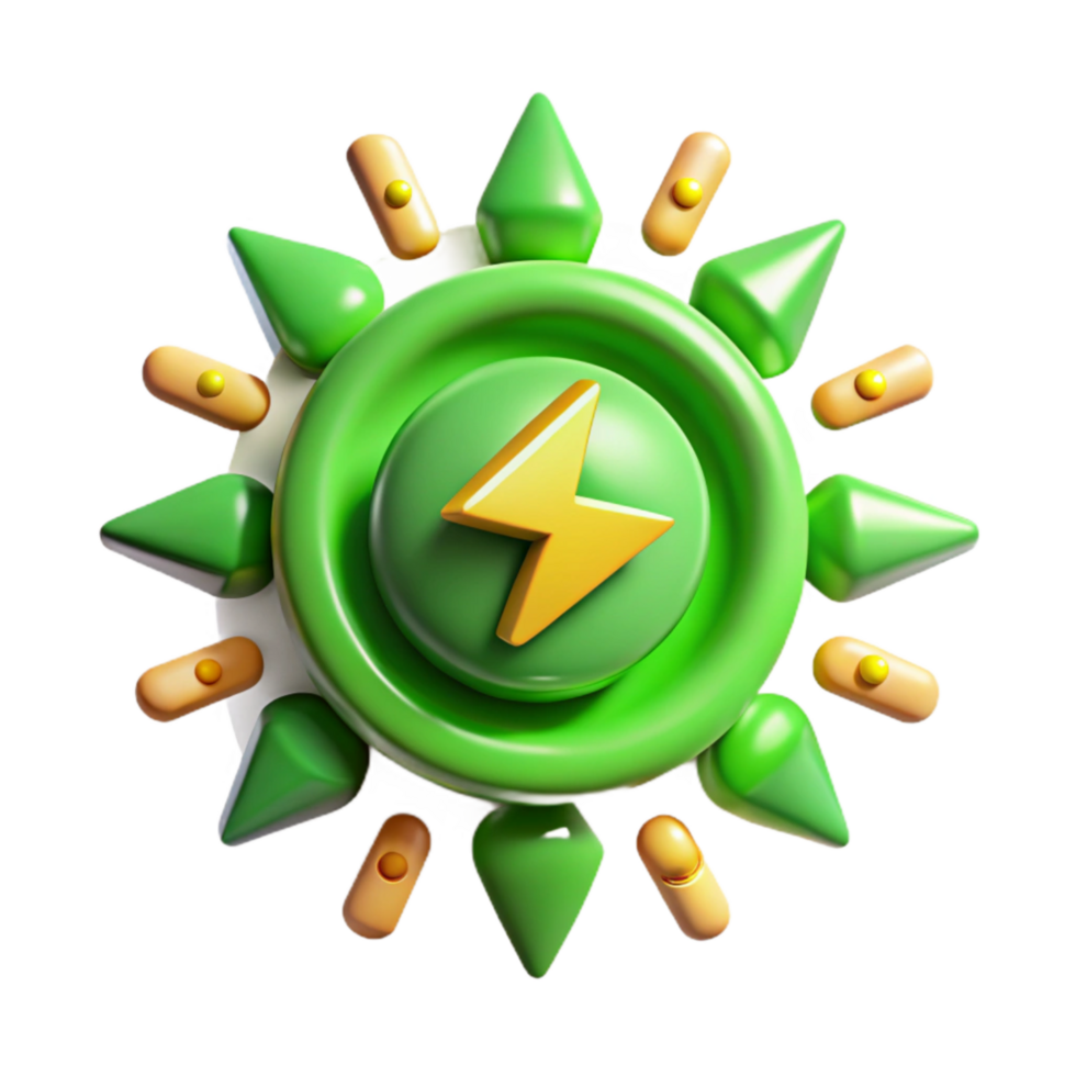 dramatic contemporary Green Energy Symbol with Sun Rays Cutout Element premium png