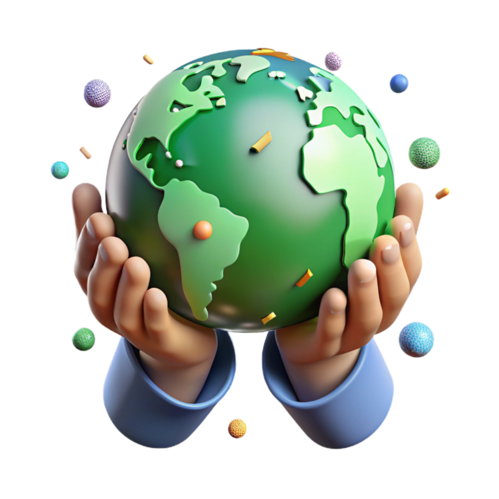 wonderful rustic Hands Holding Globe with Green Leaves Cutout png
