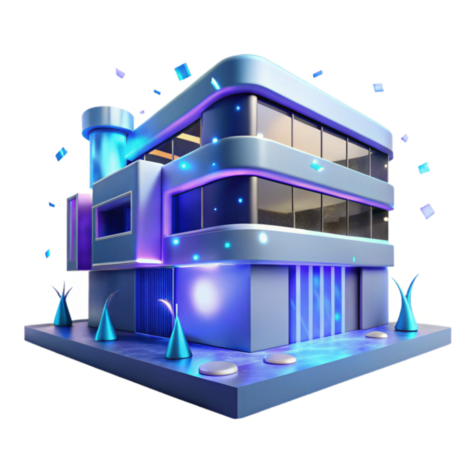 elegant vintage Modern Building at Night with Blue Lighting Isolated Element high resolution png