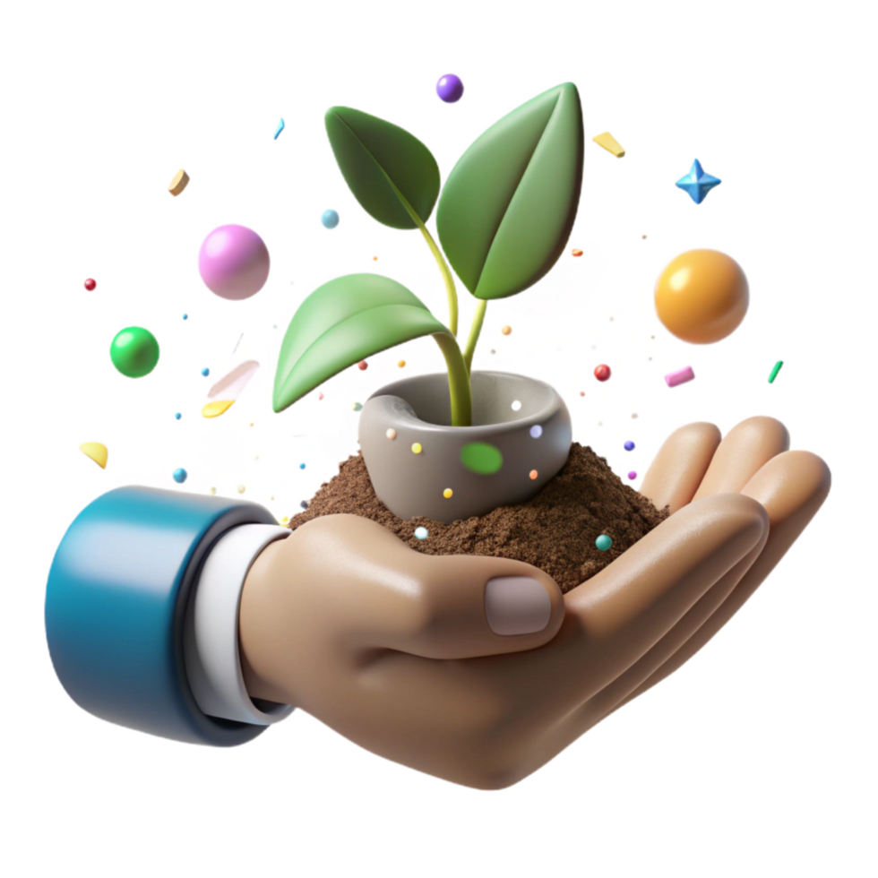 serene minimalist Hand Holding Sprout Emerging From Soil Cutout png