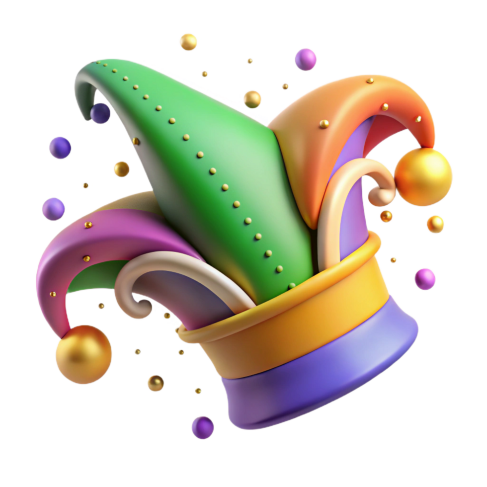 elegant traditional Mardi Gras Jester Hat Isolated Colorful Design png